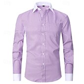 cheap Men&#039;s Non Iron Shirts-Men&#039;s Shirt Dress Shirt Collared Shirt Button Up Shirt Color Block Wedding Party Black Light Purple Dark Blue Light Sky Blue Long Sleeve Lapel Spring &amp;  Fall Clothing Apparel