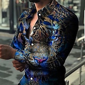 abordables Diseño Geométrico-Hombre Animal Tigre Diseño Geométrico Camisa Abotonar la camisa Manga Larga Moda Design Casual Exterior Vacaciones Festivos Otoño invierno Cuello Impresión 3D Abotonar Amarillo Rojo Azul Marino Azul