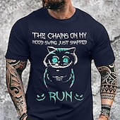 baratos Camiseta gráfica masculina-Homens Gato dia das Bruxas impressão de carta Camiseta T-shirt 100% Algodão Manga Curta Gráfico Camisa Preto Azul Escuro Camiseta confortável Rua Esportes Roupas de estilistas