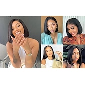 cheap Human Hair Capless Wigs-Remy Human Hair Wig Short U Part Straight Bob U Part Short Bob Natural Color Women Soft Easy dressing Capless Brazilian Hair Women&#039;s Natural Black #1B 8 inch 10 inch 12 inch Christmas Gifts Vacation