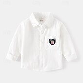 billiga T-shirts och skjortor för pojkar-Pojkar 3D Ensfärgat Skjortor Långärmad Sommar Vår Mode Grundläggande Lilla barn (4-7år) 4-7 år Kavajslag Utomhus Ledigt Dagligen Normal