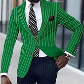 abordables Blazers Clásicos para Hombres-Hombre Graduación chaqueta Negocio Fiesta de Cóctel Fiesta de Boda Moda Casual Primavera &amp; Otoño Poliéster Rayas Botones Bolsillo Cómodo Botonadura Simple Chaqueta de sport Negro Blanco Amarillo Rosa