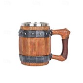 cheap Medieval-1pc Antique Viking Beer Mug - Wooden Barrel Cup with Stainless Steel Liner - Perfect Gift for Beer Lovers