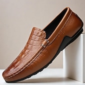 levne Neformální-pánské hnědé mokasíny z krokodýlí kůže - stylové slip-on společenské boty pro podnikání i běžné nošení