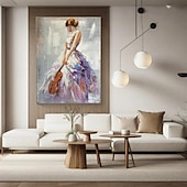 preiswerte Gemälde mit Menschen-Mädchen spielt Geige, Gemälde, handgefertigt, Dame mit Geige, Gemälde, handgemalt, abstrakt, moderne Frau, Ölgemälde, Kunstwerk, großes Ballett-Ölgemälde, Wandkunst, minimalistische Kunst für