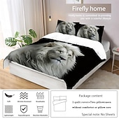 abordables Ensembles de housse de couette-ensemble de housse de couette lion - comprend une housse de couette et des taies d&#039;oreiller - motif lion majestueux - tissu doux et confortable - parfait pour ajouter une touche audacieuse et royale à la décoration de votre chambre