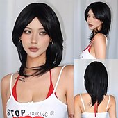 economico Parrucche trendy sintetiche-Parrucche sintetiche Uniformi Costumi di carriera Da principessa Liscio Kinky liscia Parte di mezzo Taglio scalato A macchina Parrucca 18 pollici Nero Capelli sintetici Per donna Cosplay Feste Di