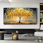 preiswerte Blumen-/Botanische Gemälde-3D-Ölgemälde mit goldenem Baum, handgefertigtes Ölgemälde mit goldenem Baum auf Leinwand, großes abstraktes strukturiertes Ölgemälde mit goldgelbem Baum, Lebensbaum-Gemälde, Wandkunst, individuelles