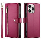お買い得  iPhone用ケース-電話 ケース 用途 iPhone 16 iPhone 15 プロマックスプラス iPhone 14 13 12 11 Pro Max Plus Mini SE バックカバー スタンド付き 磁石バックル ジッパ－ レトロ風 TPU PUレザー