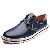 baratos Casual-sapatos masculinos casuais azul marinho - elegantes oxfords de couro com cordões e sola branca para negócios e uso diário