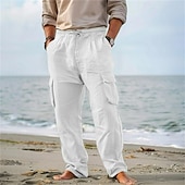 cheap Holiday-Men&#039;s Cargo Pants Trousers Summer Pants Beach Pants Drawstring Elastic Waist Multi Pocket Plain Comfort Breathable Outdoor Daily Going out Fashion Casual Black White
