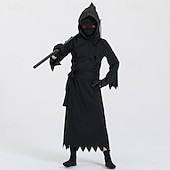 baratos Fantasias Infantis-Esqueleto Caveira Fantasma Ceifador Capa Traje Cosplay manto com capuz Crianças Para Meninos Traje Assustador Espetáculo dia das Bruxas Mascarilha Carnaval Baile de Máscaras Fantasia de Carnaval Fácil