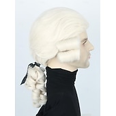 economico Parrucche storiche-Parrucca da giudice coloniale da uomo parrucca polverosa parrucche lunghe e ricce per il costume di Washington parrucca divertente pompe per parrucche di carnevale cosplay parrucche di Halloween