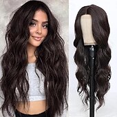 cheap Party Wigs-Wig for Women, 24 Inch Middle Part Curly Wigs Natural Looking Heat Resistant Synthetic Fiber Elastic Band Cap Wig Halloween Wigs