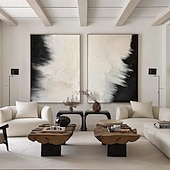 preiswerte Abstrakte Gemälde-Ölgemälde, groß, handgemalt, beige und schwarz strukturierte Wandkunst, beiges abstraktes Gemälde auf Leinwand, moderne abstrakte Wandkunst auf Leinwand, ein Paar schwarze Strukturgemälde