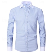 cheap Men&#039;s Non Iron Shirts-Men&#039;s Shirt Dress Shirt Collared Shirt Button Up Shirt Color Block Wedding Party Black Light Purple Dark Blue Light Sky Blue Long Sleeve Lapel Spring &amp;  Fall Clothing Apparel