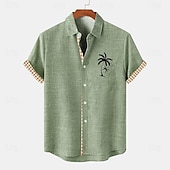 economico Classico-Per uomo Camicia camicia di lino Camicia da spiaggia Camicia hawaiana Albero di cocco Esterno Da mare Blu marino Blu Verde Kaki Maniche corte Collo ripiegabile Estate Abbigliamento