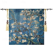 billige Jacquard vevde gobeliner-jacquard vevd billedvev gobelin aubusson veggkunst hengende stor billedvev reproduksjon vevstol bomullsvev mandelblomster belgisk billedvev (uten dusker og stang)