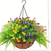 Недорогие Искусственные растения и цветы-уличное подвесное кашпо с искусственными цветами - устойчивая к ультрафиолету роза, эвкалиптовые растения, зелень из искусственного пластика, гипсофила для внутреннего сада, крыльца, оконного ящика,