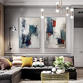 preiswerte Abstrakte Gemälde-handgemachtes blaues und rotes abstraktes Gemälde handgemachtes minimalistisches Gemälde auf Leinwand Gemälde moderne abstrakte Wandkunst Malerei handgemalt Wabi-Sabi Kunst Büro Gemälde Wandkunst
