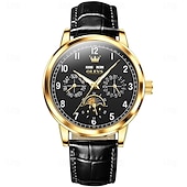 cheap Mechanical Watches-OLEVS Men Mechanical Watch Fashion Business Wristwatch Automatic Self-winding Moon phase Luminous Perpetual Calendar Leather Watch