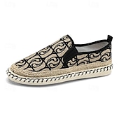 economico Slip-ons e mocassini da uomo-espadrillas ricamate da uomo: comode scarpe da pescatore in tela con motivo rosso per abbigliamento casual e da spiaggia