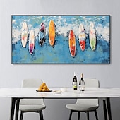 preiswerte Landschaftsgemälde-handgemaltes, individuell gefärbtes Surfbrett-Ölgemälde, handgemachtes Sommer-Surf-Schwimmparty-Gemälde, abstraktes blaues Ozean-Seestück, Leinwand-Ölgemälde, Wandbild, Gemälde für Wohndekor, Geschenk