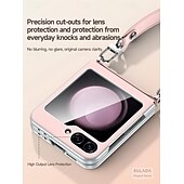 お買い得  サムスン用ケース-電話 ケース 用途 サムスンのギャラクシー Zフリップ6 Z Flip 5 バックカバー ワイヤレス充電をサポート リストストラップ付き 黄ばんでいない PC メタル PUレザー