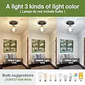 cheap Flush Mounts &amp; Semi Flush Mounts-LED Ceiling Lights 3-Color Light Source 18/41cm 1/3-Light Vintage Semi Flush Mount Ceiling Light Fixture with Glass Globe E26/E27 Black Ceiling Light for Hallway Stairway Porch Entryway Kitchen Bedroom Laundry Farmhouse 110-240V
