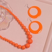 economico Accessori per acconciature-orecchini e collana pendenti alla moda retrò in acrilico rosa boho da donna anni &#039;80
