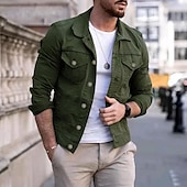 preiswerte Herrenjacken &amp; Herrenmäntel-Herren Leichte Jacke Trucker Jacke Sommerjacke Hemdjacke Urlaub Täglich Tasche Frühling &amp; Herbst Einfach Mode Klassisch Revers Regulär Schwarz Weiß Rot Marineblau Blau Jacken