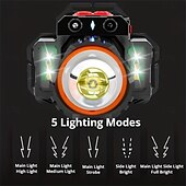 abordables Luces de acampada-Linterna frontal portátil con sensor recargable por USB, linterna frontal con zoom superbrillante e impermeable para pesca y acampada al aire libre