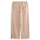 cheap Classic-Men&#039;s Linen Pants Trousers Summer Pants Beach Pants Pocket Drawstring Elastic Waist Plain Daily Streetwear Fashion Casual Black White