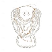 cheap Jewelry Sets-Bridal Jewelry Sets 1 set Pearl 1 Necklace Earrings Women&#039;s Elegant Vintage Cute Layered Precious Oval Jewelry Set For Wedding Party