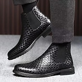 preiswerte Chelsea -Stiefel-Chelsea-Stiefel aus gewebtem Kunstleder für Herren – stilvolle schwarze Schlupfstiefeletten mit elastischen Seiteneinsätzen