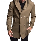abordables Gabardina para hombre-Hombre Peacoat Gabardina Vacaciones Diario Otoño invierno Elastán Suave Ropa de calle Ropa Moda Clásico Plano Bolsillo Con Capucha Botonadura Doble