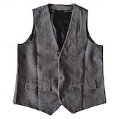 זול ג&#039;ילטים-בגדי ריקוד גברים וסט Gilet חתונה מסיבה יומי אופנתי עסקים אביב קיץ לַחְצָן כיס פוליאסטר נוח צבע אחיד חזה יחיד כפתור יחיד צווארון V רגיל כסף חום כהה שחור שמפניה אֵפוֹד