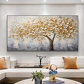 preiswerte Blumen-/Botanische Gemälde-großes 3D goldenes Baum Leinwand Ölgemälde handgemachte Herbst Natur Landschaft Malerei handgemachte Wand Kunst botanische Messer Malerei leichter Luxus für Wohnzimmer Dekor