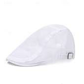 cheap Men&#039;s Hats-Men&#039;s Flat Cap Ascot Hat Newsboy Hat Black White Acrylic Fibers Mesh Fashion Casual Street Daily Plain Adjustable Sunscreen Breathable