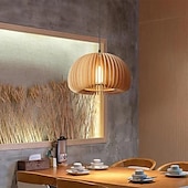 お買い得  ペンダントライト-LED ペンダントライト 3色光源 18/30/35/40cm 1灯 カボチャ型 日本製 レトロシャンデリア 木製 E27 調節可能 吊り下げワイヤー ダイニングルーム 自宅 寝室 勉強部屋 ポーチ 85-265V