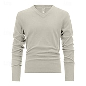 cheap Men&#039;s Pullover Sweater-Men&#039;s Pullover Sweater Jumper Knit Sweater Ribbed Knit Regular Knitted Plain V Neck Fashion Basic Daily Wear Date Clothing Apparel Fall &amp; Winter Black White S M L