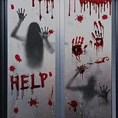 זול מדבקות ליל כל הקדושים-חלון ליל כל הקדושים נצמד מדבקות לחתוך מפחיד ליל כל הקדושים נקבה טביעת רגל של דם רפאים טביעת יד חלון נצמד קישוטים דו צדדיים