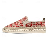 economico Slip-ons e mocassini da uomo-espadrillas ricamate da uomo: comode scarpe da pescatore in tela con motivo rosso per abbigliamento casual e da spiaggia
