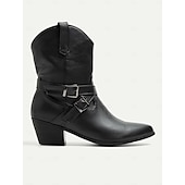 levne Cowboy &amp; Western Boots-dámské černé westernové kotníkové kovbojské boty s detaily přezek pro módu i běžné nošení