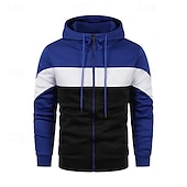 economico felpe con cappuccio da uomo di base-Per uomo Felpa con cappuccio a zip intera Felpa con cappuccio e zip Bianco Rosso Blu Cachi Con Cappuccio Blocco di colori Con zip Patchwork Sport &amp; Outdoor Quotidiano Ferie Poliestere Streetwear
