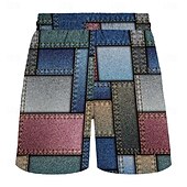 cheap Geometric Print-Men&#039;s Color Block Grid / Plaid Geometric Pattern Swim Trunks Swim Shorts Board Shorts Mid Waist Hawaiian Casual Holiday Beach Drawstring with Mesh lining Elastic Waist Designer Clothing Apparel