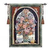 preiswerte Jacquardgewebte Wandteppiche-Jacquardgewebter Wandteppich, Gobelin, Aubusson-Wandkunst, zum Aufhängen, großer Aubusson-Wandteppich, Reproduktion eines Webstuhls aus Baumwolle, Blumenstrauß, belgischer Wandteppich (ohne Quasten