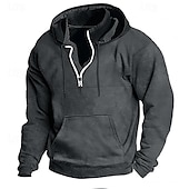abordables sudaderas basicas hombre-Hombre Sudadera Sudadera con capucha y cremallera de un cuarto Albaricoque Negro Azul Marino Gris Oscuro Con Capucha Plano Bolsillo Deporte Diario Festivos Ropa de calle Básico Casual Primavera