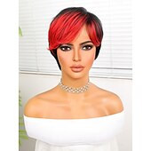 voordelige Synthetische trendy pruiken-Synthetische pruiken Natuurlijk recht Korte bob Zijdeel Pruik 8 Zwart / Rood Synthetisch haar Dames Gemengde Kleur