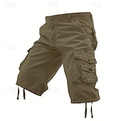 baratos Clássico-Homens Shorts táticos Capri Cargo Shorts Bermuda Cargo Calção Shorts de Trilha Botões Bolso multi Tecido Vestível Comprimento da panturrilha Ao ar livre Diário Acampar e Caminhar Moda Clássico Preto